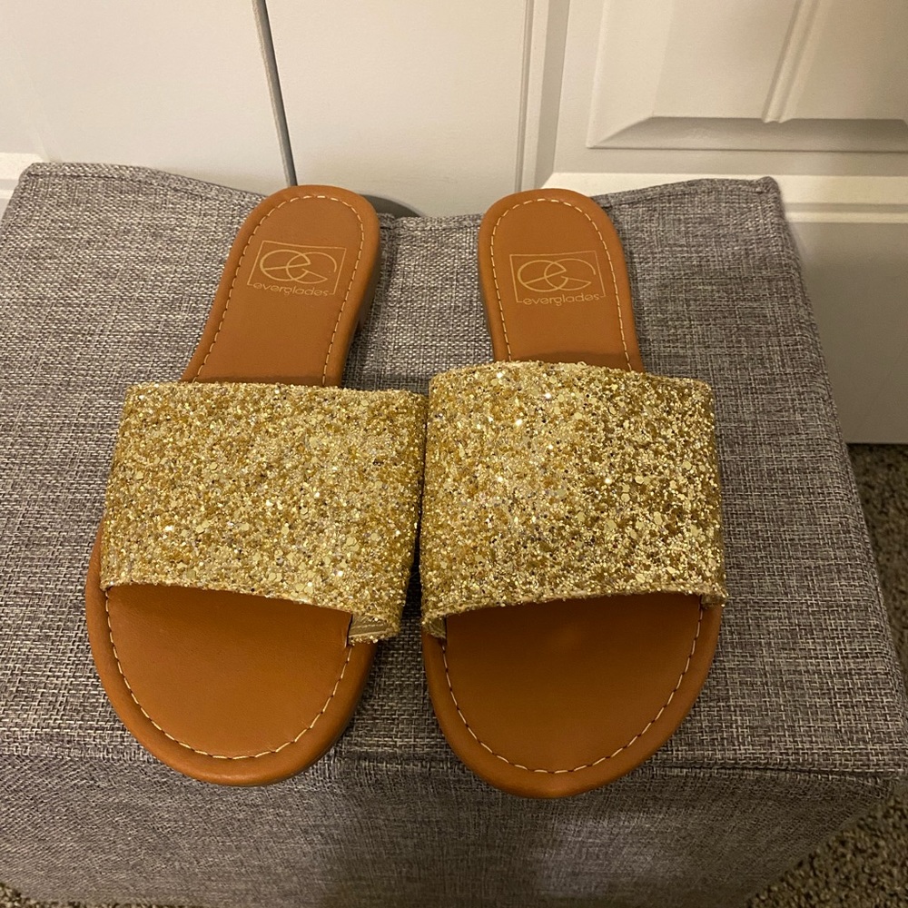 Gold slip on sandals